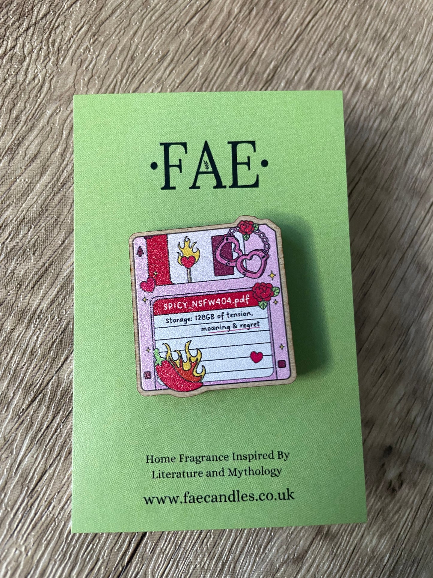 Spicy Floppy Disc - Wooden Pin Badge