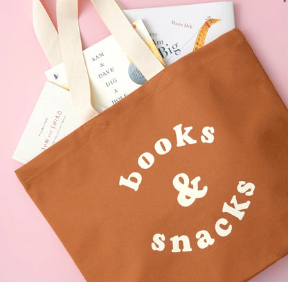 Books & Snacks - Tan Canvas Tote Bag