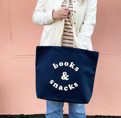 Books & Snacks - Midnight Blue Canvas Tote Bag