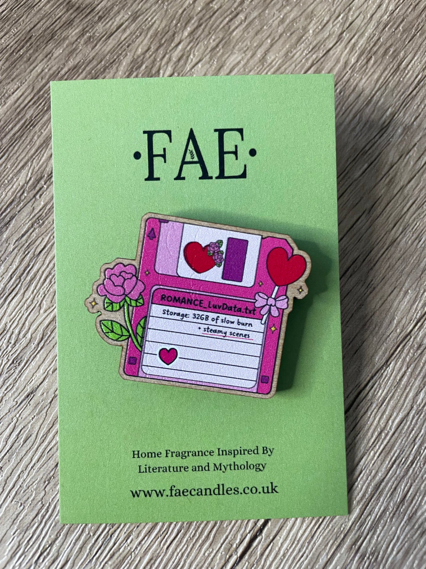 Romance Floppy Disc - Wooden Pin Badge