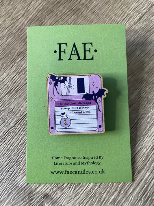 Fantasy Floppy Disc - Wooden Pin Badge