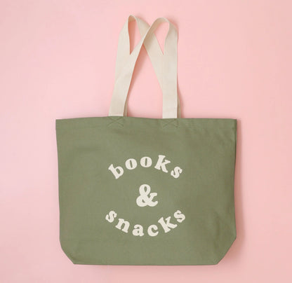 Books & Snacks - Olive Green Canvas Tote Bag