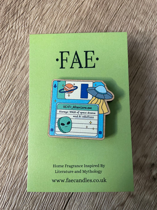 Sci-Fi Floppy Disc - Wooden Pin Badge